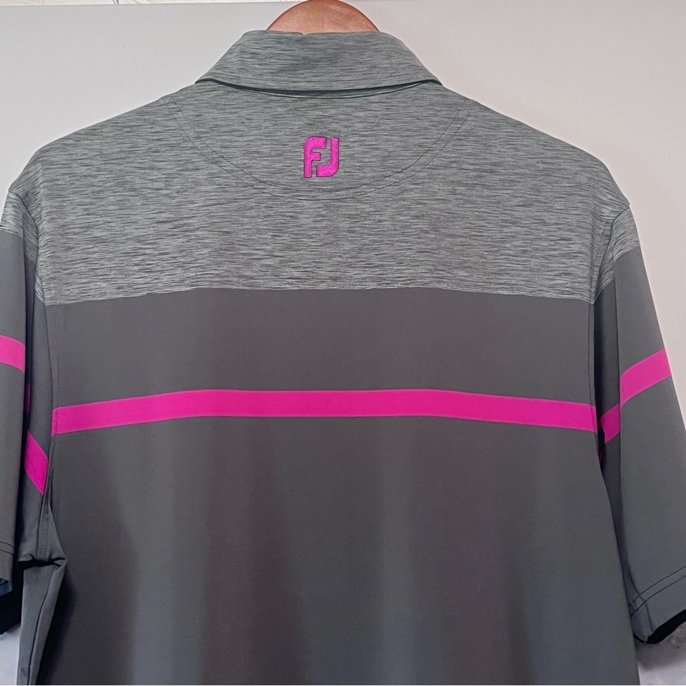 FootJoy Polo Golf‎ Shirt Men's M Gray Color Block Stripe Athletic Performance - Picture 4 of 14